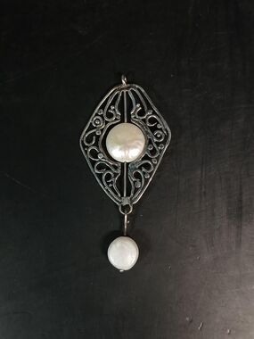 Sterling Silver 925 YAM Israel Mother of Pearl Pendant ~2"